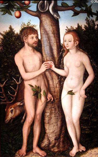 Adam & Eve painting (c1528) by Lucas Cranach the Elder at Detroit Institute of Arts. Detroit, MI.