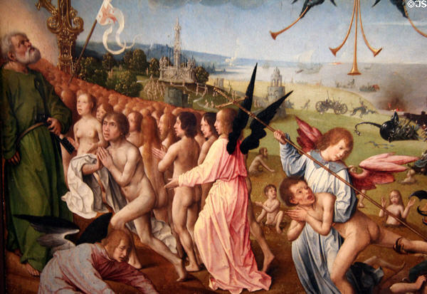 Detail of saintly people lining for heaven in Last Judgment painting (c1525) by Jan Provost at Detroit Institute of Arts. Detroit, MI.