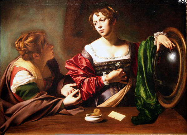 Martha & Mary Magdalene painting (c1598) by Caravaggio at Detroit Institute of Arts. Detroit, MI.