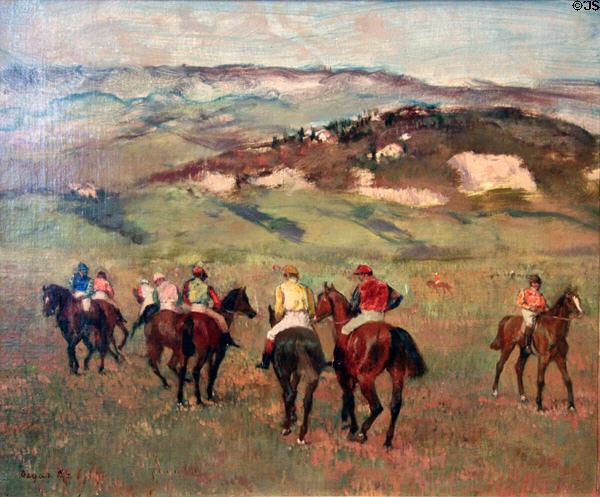 Jockeys on Horseback Before Distant Hills painting (1884) by Edgar Degas at Detroit Institute of Arts. Detroit, MI.