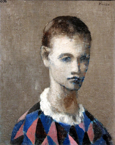 Head of a Harlequin painting (1905) by Pablo Picasso at Detroit Institute of Arts. Detroit, MI.