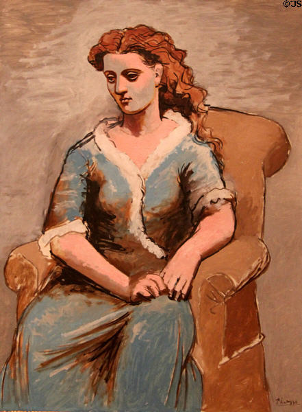 Woman Seated in an Armchair painting (1923) by Pablo Picasso at Detroit Institute of Arts. Detroit, MI.