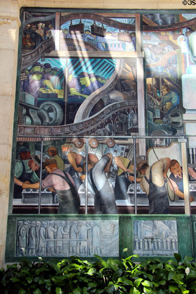 Engine block assembly line on north wall of Detroit Industry Murals by Diego Rivera at Detroit Institute of Arts. Detroit, MI.