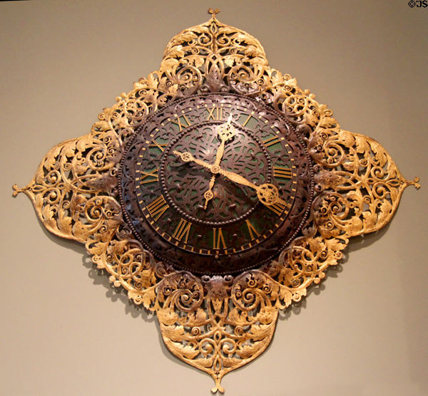 Wall clock (1880-90) attrib to Louis Comfort Tiffany with works by E. Howard & Co. of New York City at Detroit Institute of Arts. Detroit, MI.