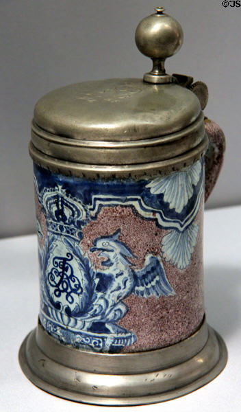 Tin-glazed earthenware tankard (c1725) from Berlin, Germany at Detroit Institute of Arts. Detroit, MI.