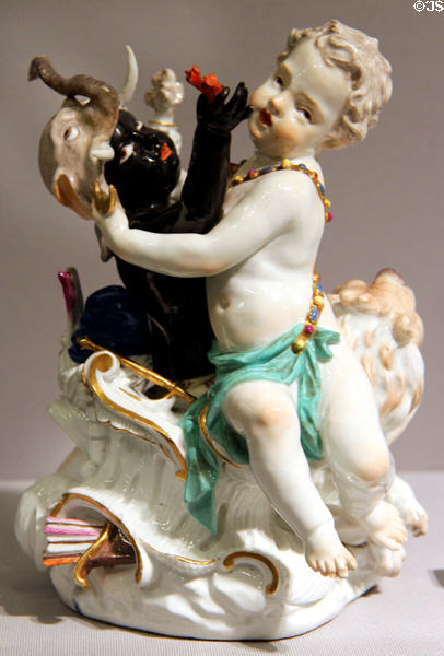 Porcelain Putti as Africa & Europe figures (c1760) by Frederick Elias Meyer of Meissen Manuf., Germany at Detroit Institute of Arts. Detroit, MI.