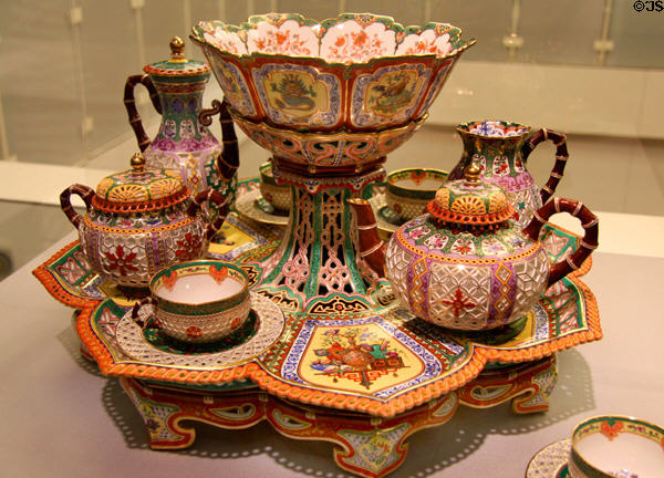 Porcelain reticulated tea & coffee service in Chinese style (1842-3) by Sèvres Manuf., France at Detroit Institute of Arts. Detroit, MI.