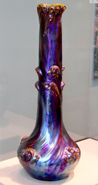 Earthenware vase (1900) by Zsolnay Manuf. of Pécs, Hungary at Detroit Institute of Arts. Detroit, MI.