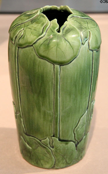Earthenware vase with cyclamens (c1906) by Tiffany Favrile Pottery of New York City at Detroit Institute of Arts. Detroit, MI.