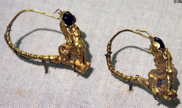 Greek gold earrings (200s-100s BCE) at Detroit Institute of Arts. Detroit, MI.