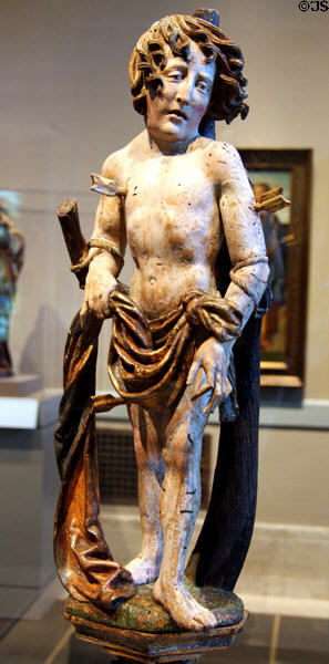 St Sebastian wood carving (1500-10) from Austria(?) at Detroit Institute of Arts. Detroit, MI.