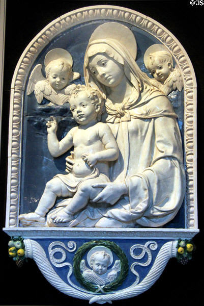 Enameled terra cotta Madonna & Child (1490-1500) by Andrea della Robbia at Detroit Institute of Arts. Detroit, MI.