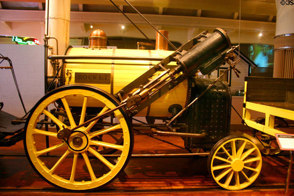 Stephenson's Rocket Replica of the first reliable locomotive which did 29.5 mph at Henry Ford Museum. Dearborn, MI.