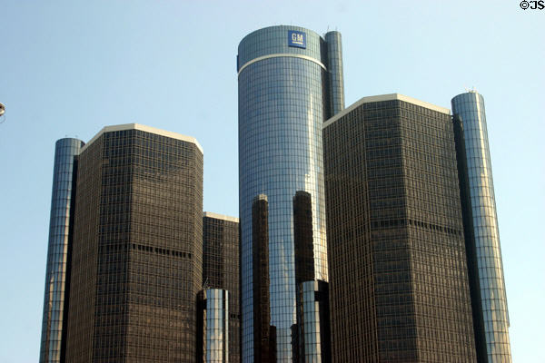 General Motors Renaissance Center from Hart Plaza. Detroit, MI.