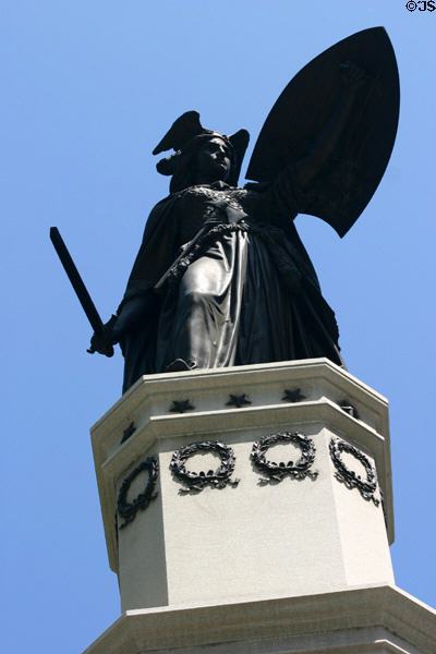Goddess of war with shield atop Michigan Soldiers & Sailors Monument. Detroit, MI.