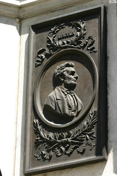 Plaque of Abraham Lincoln on Michigan Soldiers & Sailors Monument. Detroit, MI.