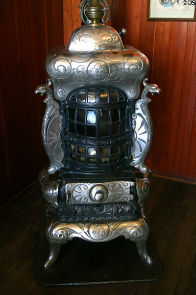 Antique heating stove in Grimm Jewelry Store at Greenfield Village. Dearborn, MI.