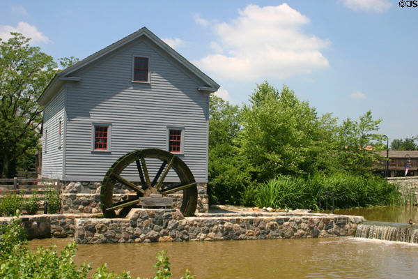 Loranger Gristmill (1830) ground corn & wheat by water power until the 1890s, moved from Stony Creek, Monroe, MI to Greenfield Village. Dearborn, MI.