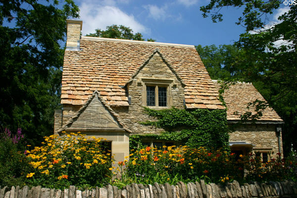 Cotswold Cottage (early 1600s) with stone roof, moved from Chedworth, Gloucester, England to Greenfield Village. Dearborn, MI.