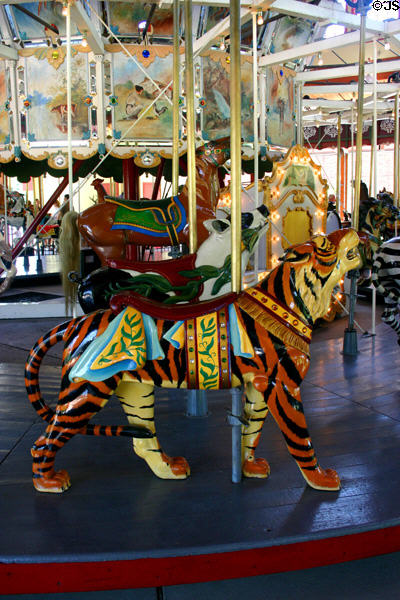 Tiger on Herschell-Spillman Carousel at Greenfield Village. Dearborn, MI.
