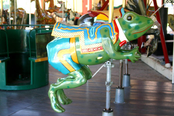 Dressed frog on Herschell-Spillman Carousel at Greenfield Village. Dearborn, MI.