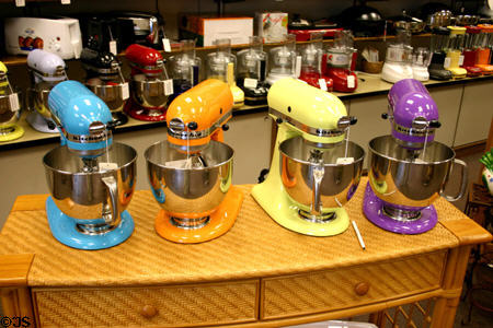 Multi-colored kitchen machines in shop. Holland, MI.