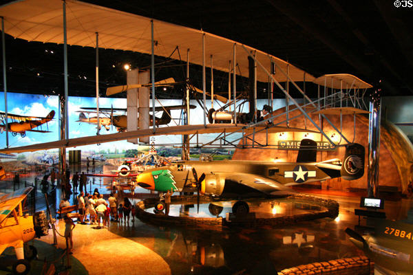 Air Zoo display area with replica of Wright Brothers first plane overhead. Kalamazoo, MI.