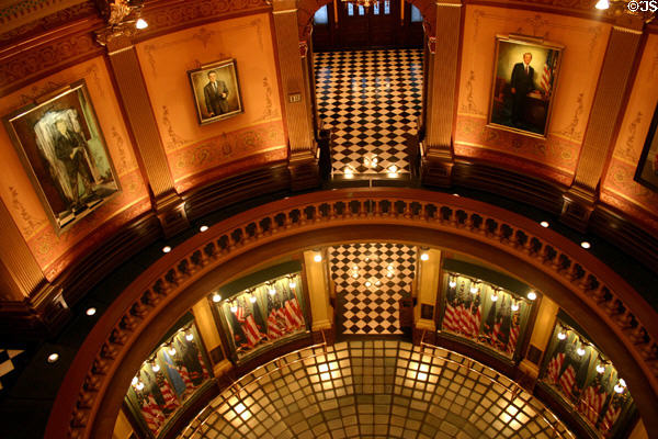 View down into rotunda of Michigan State Capitol. Lansing, MI.