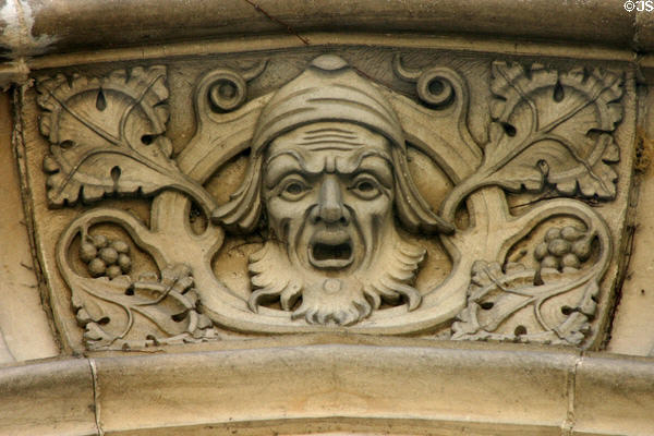 Relief carving of face on Kedzie Chemical Laboratory at Michigan State University. East Lansing, MI.