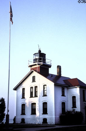 Grand Traverse Lighthouse (1858) on Manitou Shipping Passage of Lake Michigan. MI. On National Register.