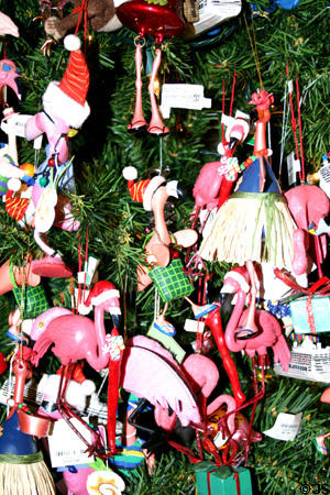 Flamingo Christmas ornaments. MI.
