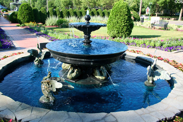 Fountain with swans in Clemens Botanical Gardens. St. Cloud, MN.