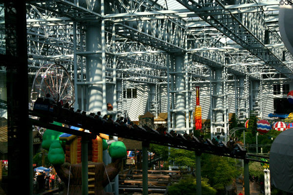 Roller coaster plunges through Mall of America. Minneapolis, MN.
