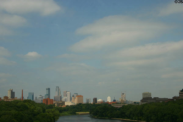 Skyline of Minneapolis over Mississippi River. Minneapolis, MN.