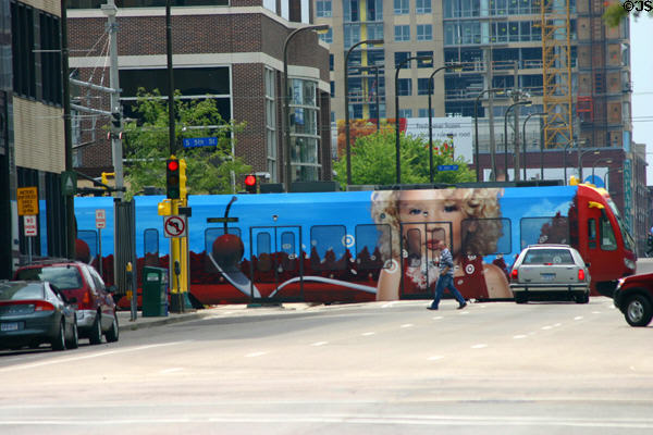 Painted streetcar on South 5th Street. Minneapolis, MN.