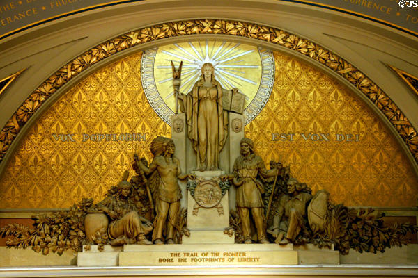 Sculpture called Minnesota, the Spirit of Government (1938) by Carl Brioschi in House chamber of Minnesota State Capitol. St. Paul, MN.