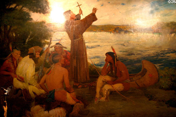 Father Hennepin at Falls of St. Anthony in 1680 painting (1905) by Douglas Volk in Governor's Reception Room of Minnesota State Capitol. St. Paul, MN.
