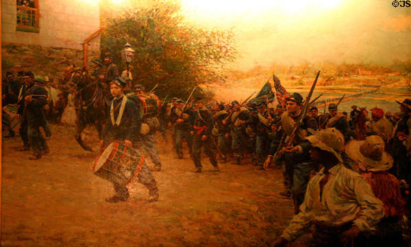Third Minnesota Entering Little Rock in 1862 painting (1910) by Stanley Arthurs in Governor's Reception Room of Minnesota State Capitol. St. Paul, MN.