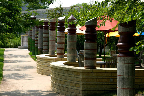 Artistic columns in garden of Minnesota History Center. St. Paul, MN.