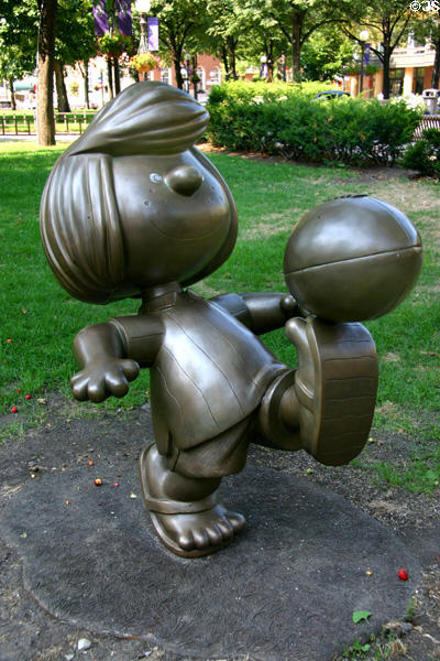 Peanuts statue honoring native son Charles Schultz in downtown park. St. Paul, MN.