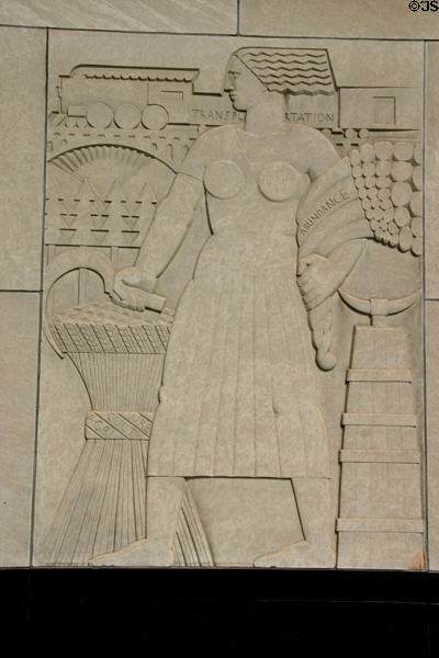 Art Deco carved relief of agricultural abundance by Lee Lawrie on St. Paul City Hall. St. Paul, MN.