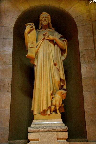 Statue of St Luke with winged bull at Cathedral of Saint Paul. St. Paul, MN.