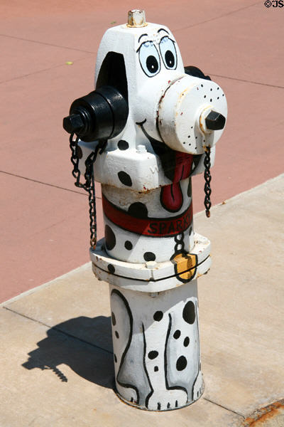 Fireplug painted like Dalmatian dog. Owatonna, MN.