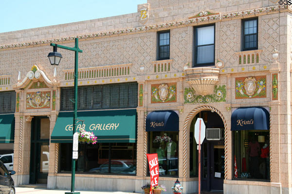 B. Zamboni building (1880) (301-03 N. Cedar Ave.) with colored terra-cotta front (1920s). Owatonna, MN.