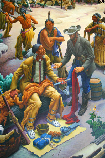 Indians & traders swap goods on mural by Thomas Hart Benton at Truman Museum. Independence, MO.