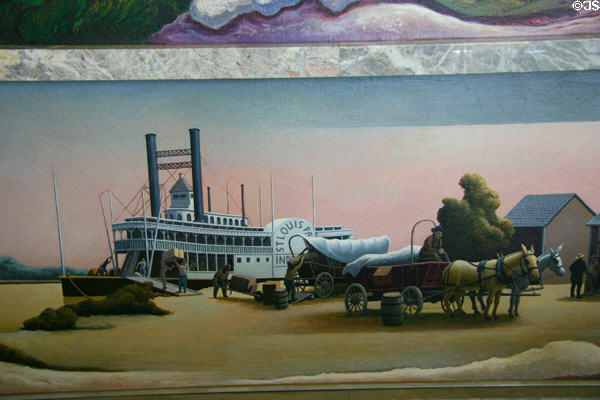 River steamboat loading with goods section of mural by Thomas Hart Benton at Truman Museum. Independence, MO.