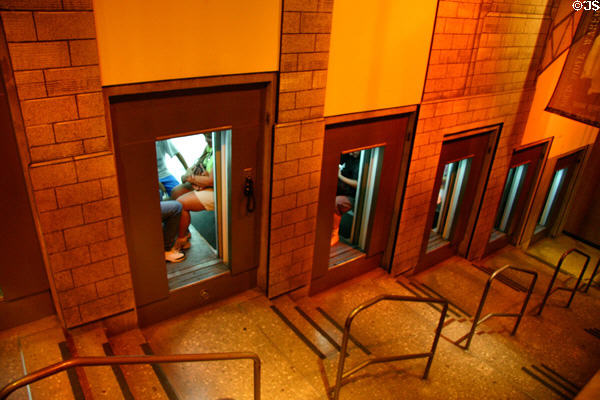 Elevators which follow curved path to top of Gateway Arch. St Louis, MO.