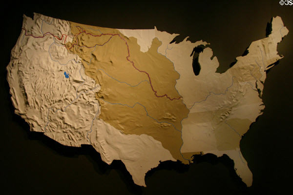 Display map of trek of Lewis & Clark at Gateway Arch museum. St Louis, MO.