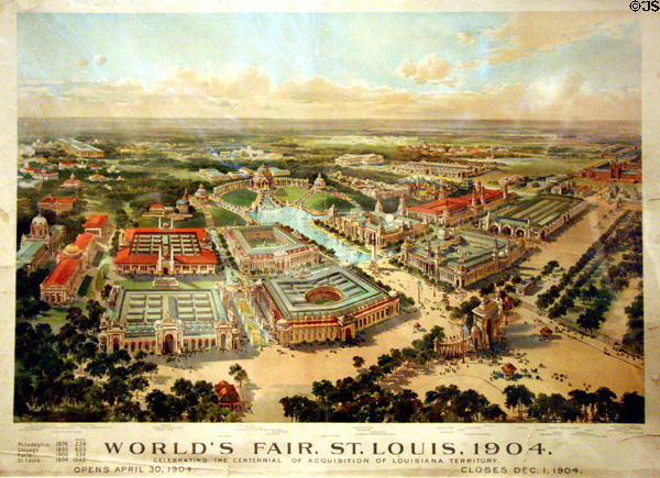 Birds eye poster view of St Louis World's Fair (1904) grounds at Missouri History Museum. St Louis, MO.