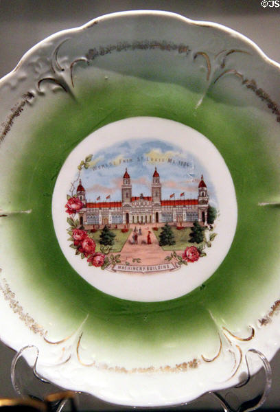 Souvenir plate of St Louis World's Fair (1904) of Machinery Building at Missouri History Museum. St Louis, MO.